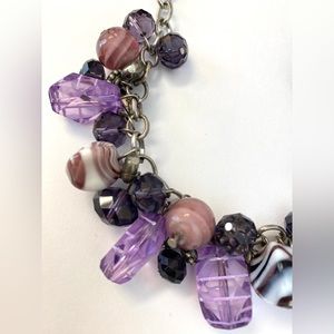 Chunky Beaded Purple, White and Silver Necklace, 19”